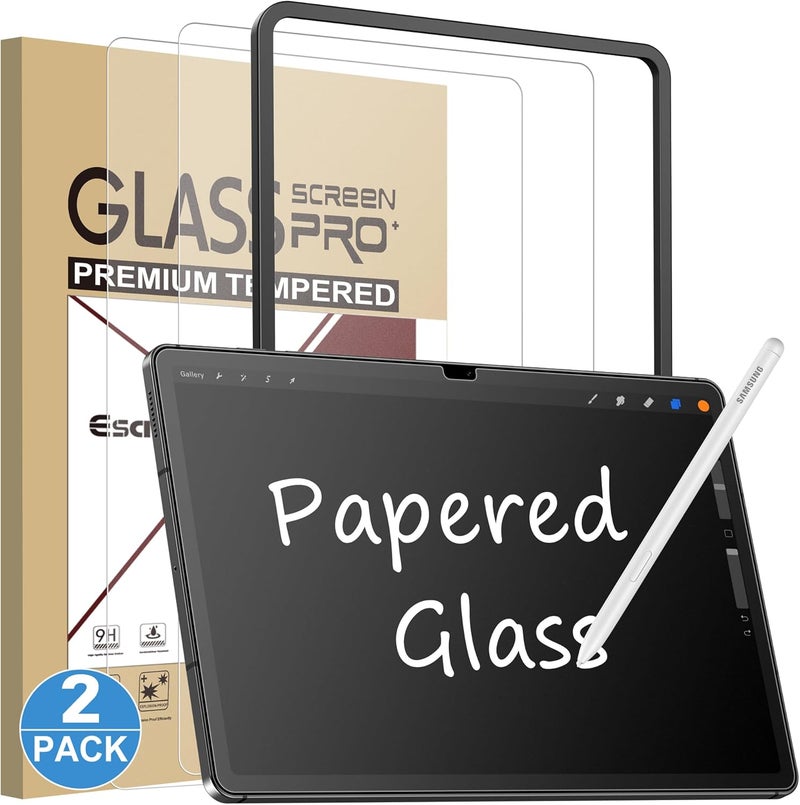 Esanik 2 Pack Like Paper Glass Screen Protector for Samsung Galaxy Tab S10 Lite/S10 FE/ S9 / S9 FE (11 inch) 9H Tempered Glass Film with Alignment Frame, Writing Like on Paper, Anti Glare - Image 1